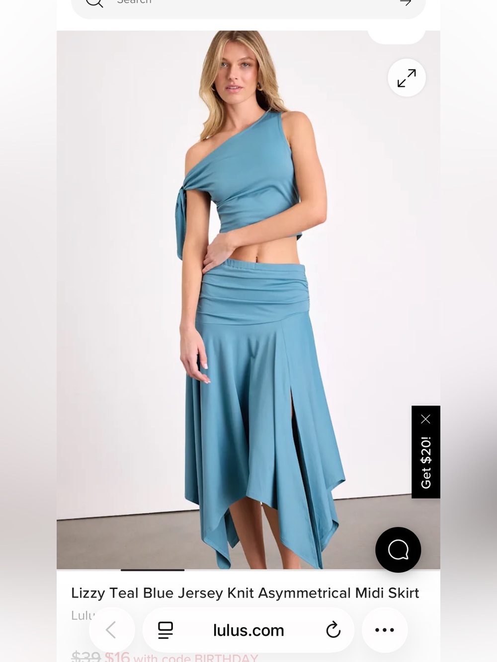 Lizzy Teal Blue Jersey Knit Asymmetrical Midi Skirt